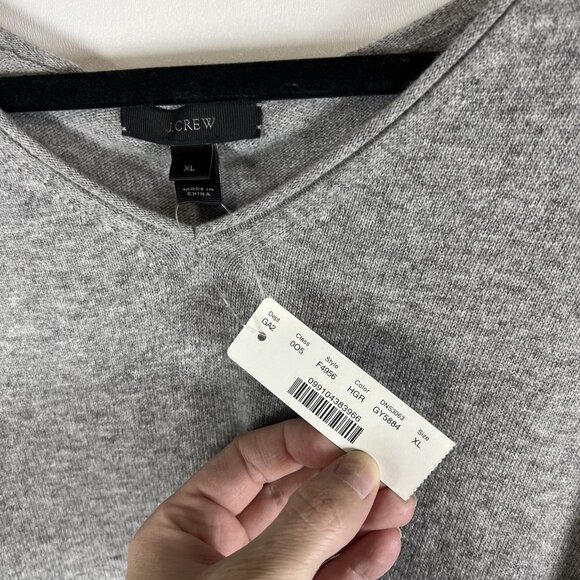 J Crew Sweater Women’s XL Grey Wool Blend V-Neck Long Sleeve Preppy NWT F4956 - Picture 5 of 10